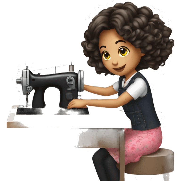 girl fashion work in sewing machine emoji