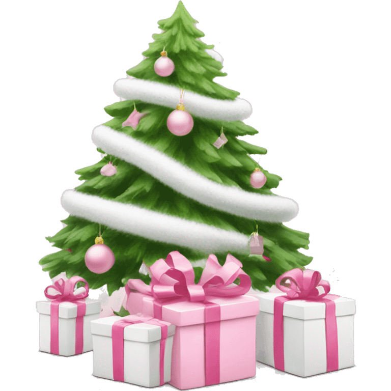 Light pink Christmas gifts under a white Christmas tree  emoji