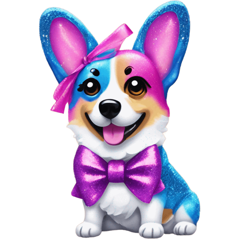 Lisa frank glitter corgi with ribbon bow on head emoji