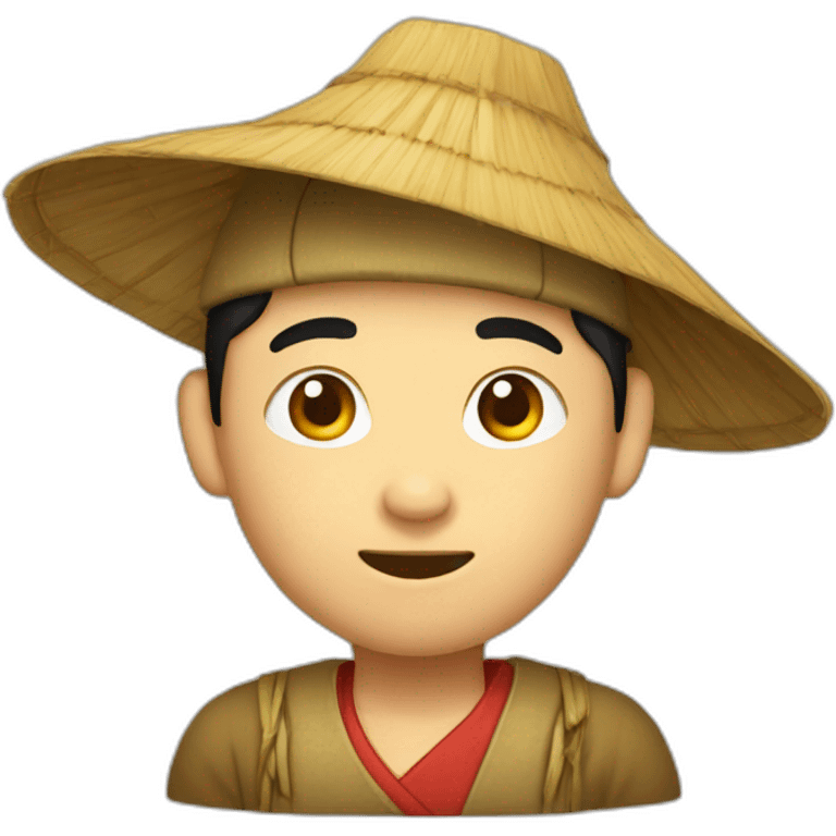 chinese man in bamboohat with nem emoji