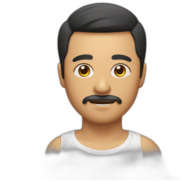 Filipino man with facial stubble in moustache and beard area, a short haircut with the fringe pushed up and to the left  emoji