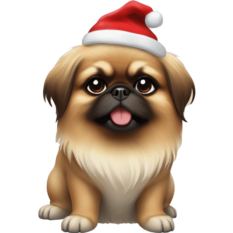 Pekingese dog with Christmas hat emoji