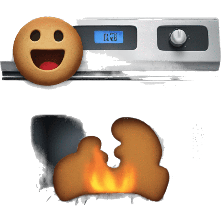 Oven with scared gingerbread man trying to get out emoji