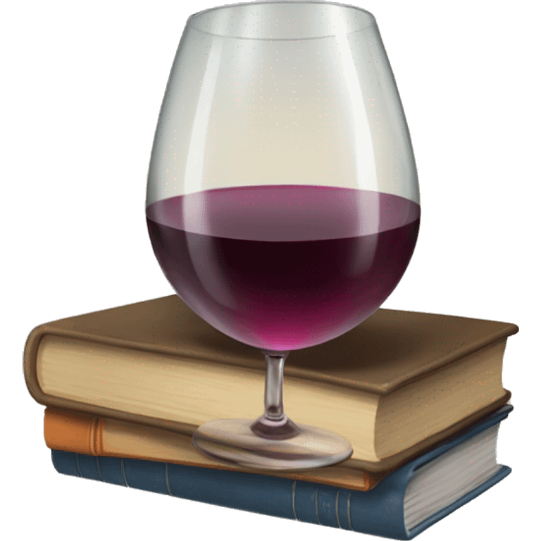 a glass of wine and a stack of books emoji