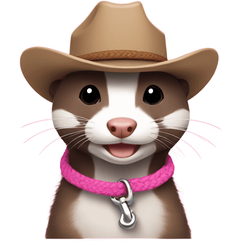 Ferret on a pink leash wearing a cowboy hat emoji