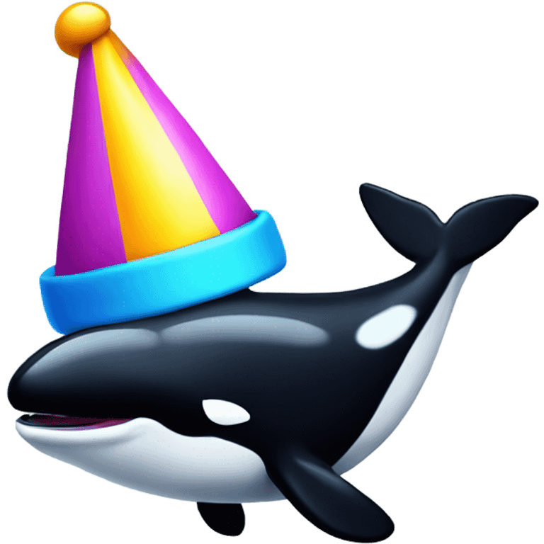 Killer whale wearing a colourful party hat  emoji