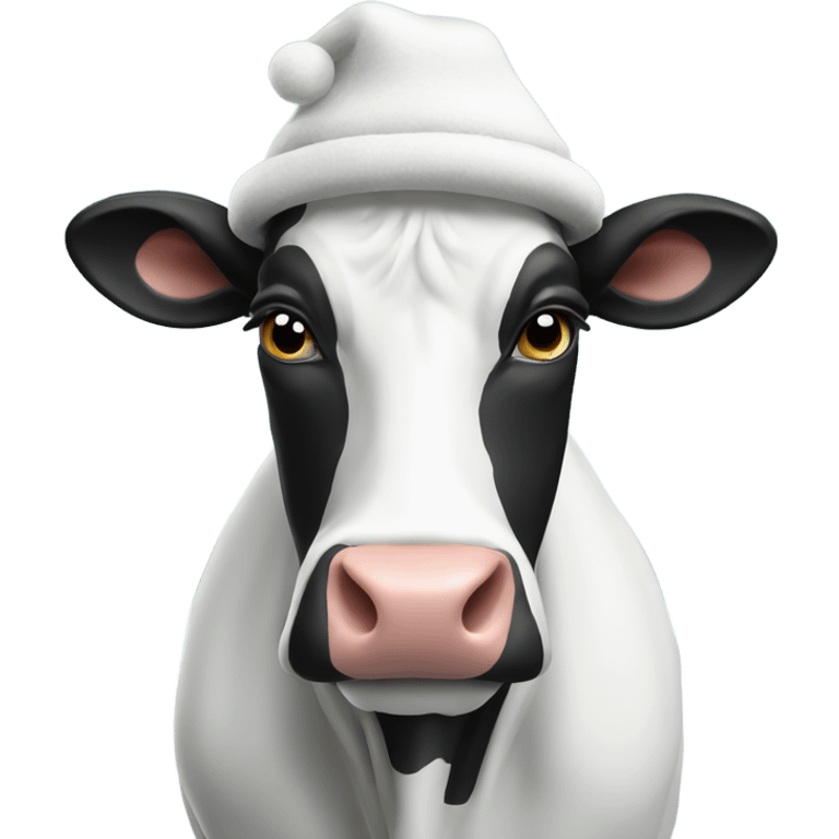 Black and white Cow in a snow hat emoji