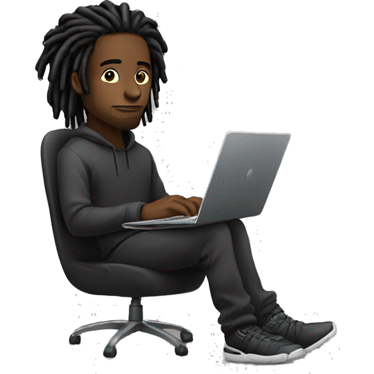 Black-guy-with-dreads-wearing-black-trackstuit-sitting-down-on-chair facing-foward-focused-on-laptop-computer- emoji