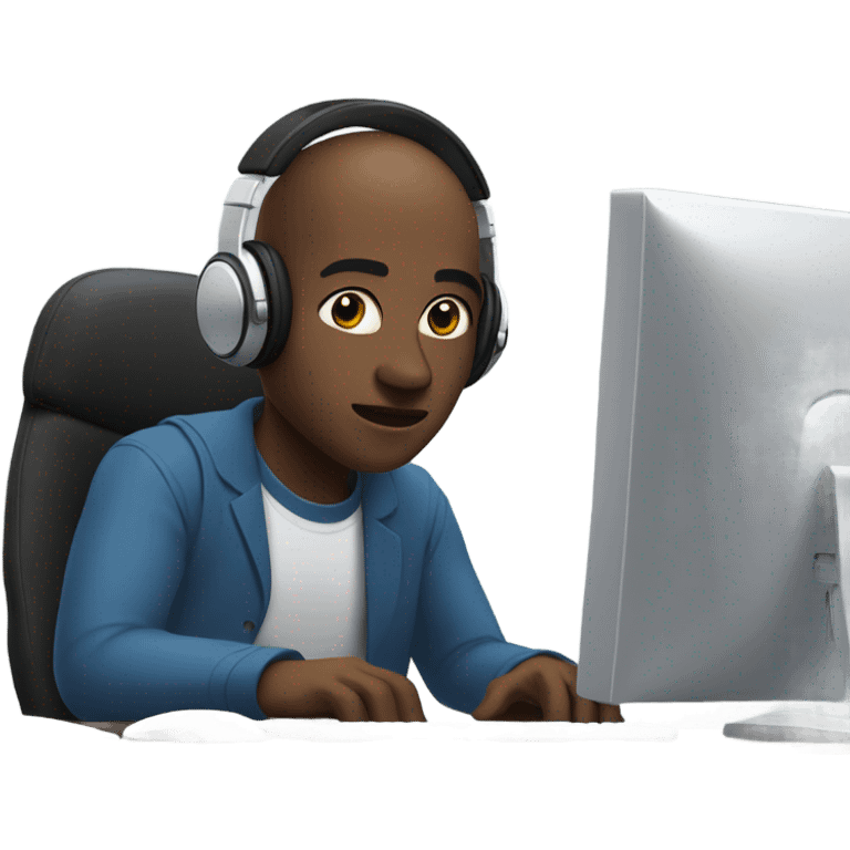 generate emoji of an almost bald black man in front of a computer emoji