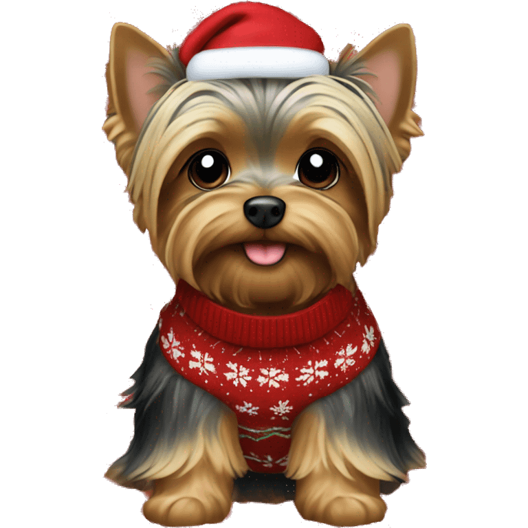 Male Yorkie wearing Christmas sweater emoji