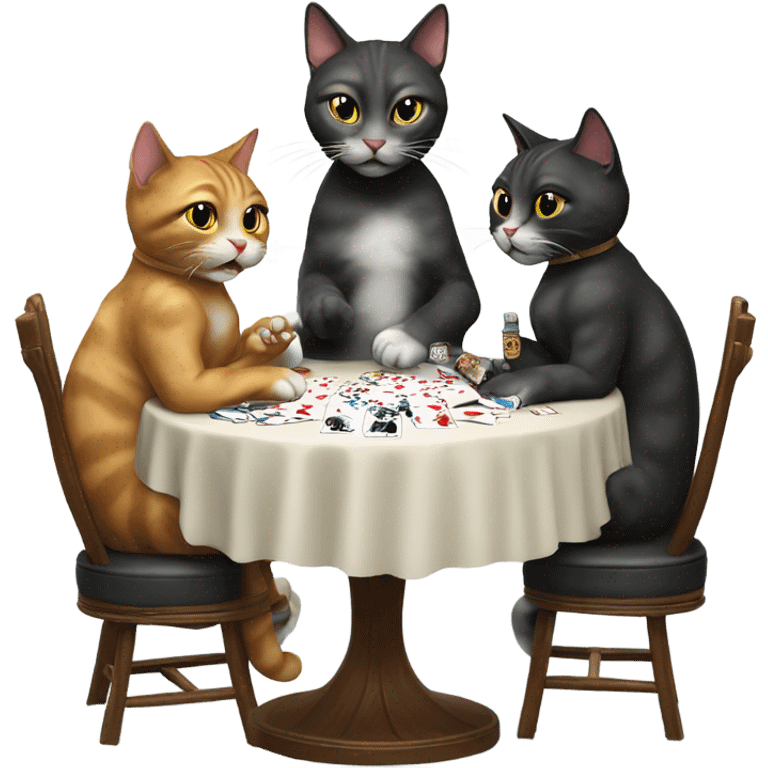 3 cats sitting and playing poker smoking cigarettes  emoji