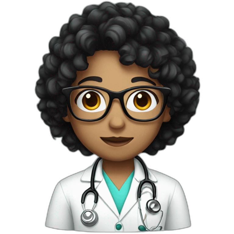 Cute doctor with black curly hair wearing glasses  emoji