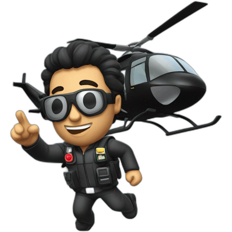 Brazilian named Pablo Marçal, flying in a black helicopter together with his co-pilot emoji