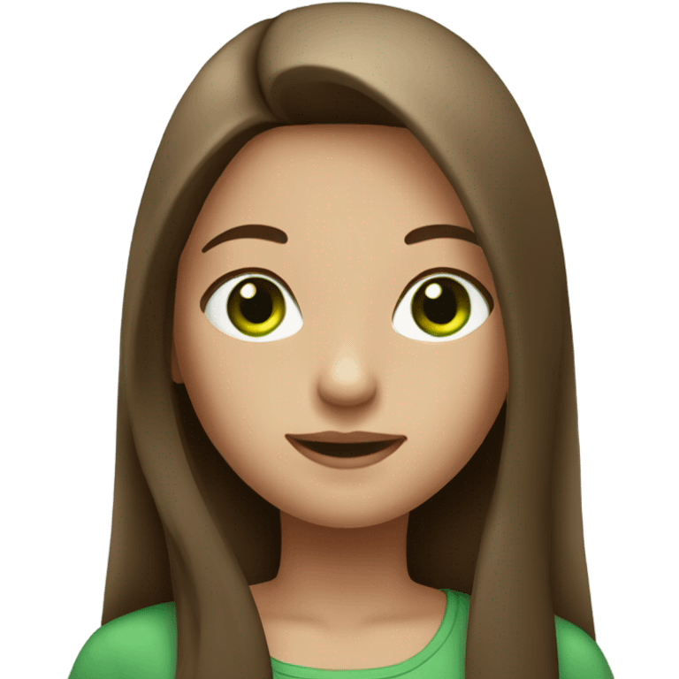 Clean Girl with brown long straight hair and green eyes  emoji