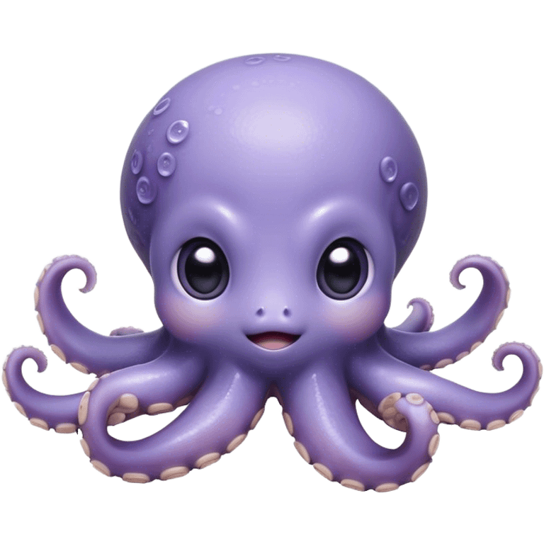 Cinematic Cute Shy Baby Octopus Portrait Emoji, Tentacles tucked slightly inward in an adorably bashful pose, featuring a softly glowing, round light blue-purple body with enormous, soulful eyes peering out timidly, Simplified yet irresistibly adorable features, highly detailed, glowing with a delicate, soothing marine radiance, high shine, quiet yet expressive, stylized with an air of gentle mystery, soft glowing outline, capturing the essence of a tiny, shy deep-sea creature that seems as if it could slowly peek out and explore the world with cautious curiosity! emoji