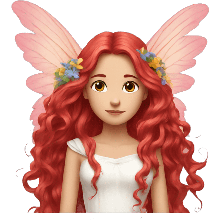 big wings, flower, Beautiful, fairy, red, long hair emoji