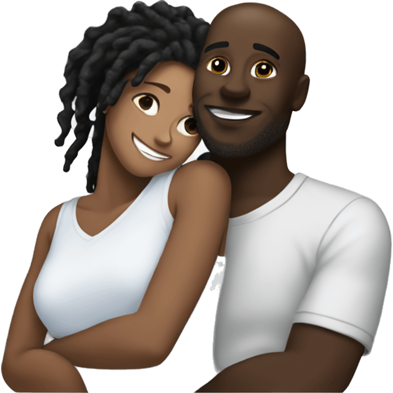 Black man with dreads cuddling with white girl with curly hair emoji