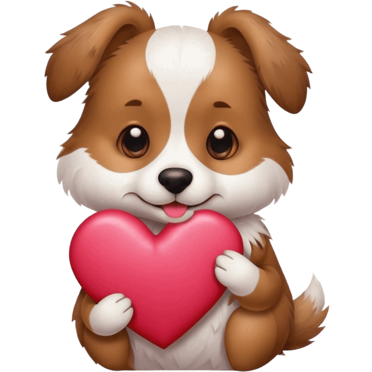 Dog holding valentine heart emoji