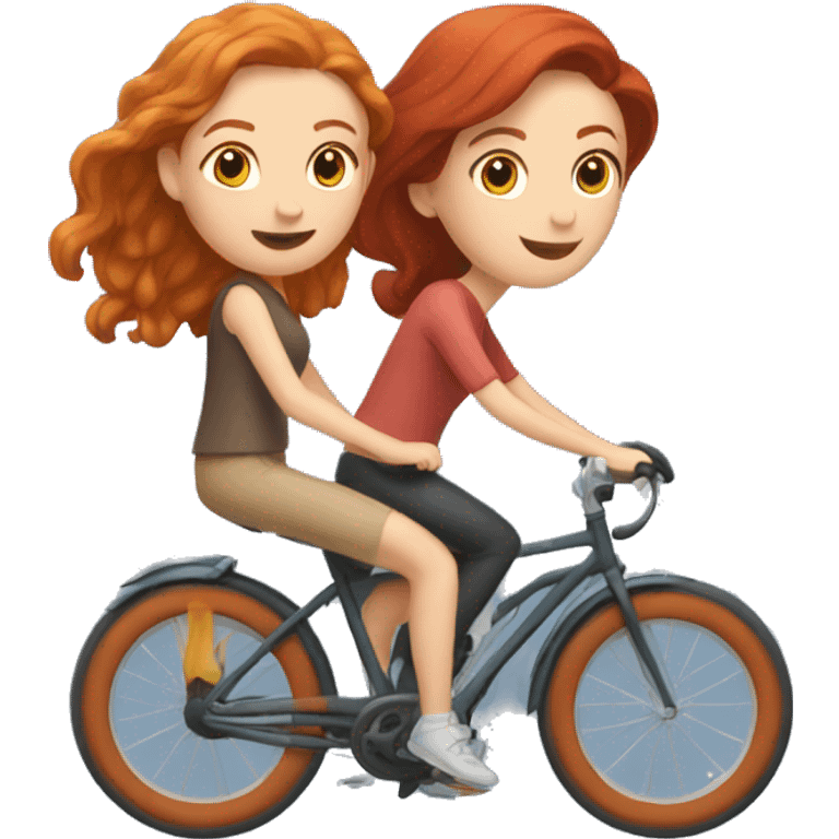 Brunette girl and a redhead girl riding bikes emoji