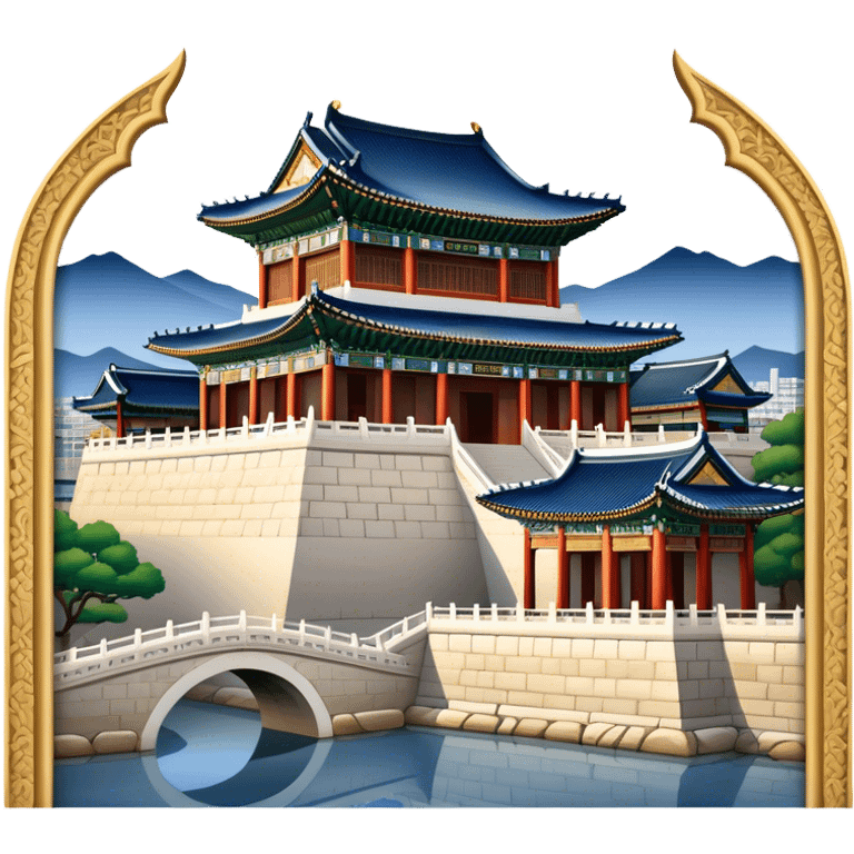 Cinematic Realistic Gyeongbokgung Palace Landmark Emoji, depicted with regal historic architecture rendered with intricate detail and majestic, dynamic lighting. emoji