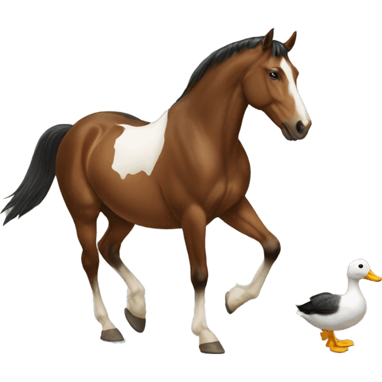 A horse that is walking a duck  emoji