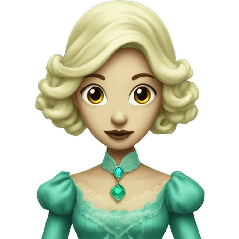 "green blonde alien woman"  in cyan
 Victorian dress elegant, full body emoji