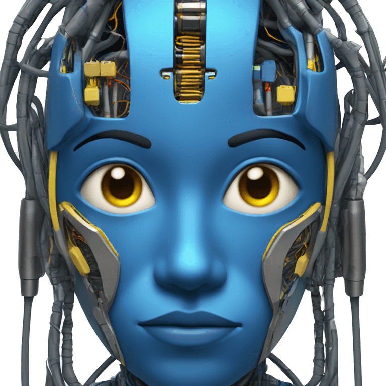 Blue cyborg with yellow eyes wires and circuits  emoji