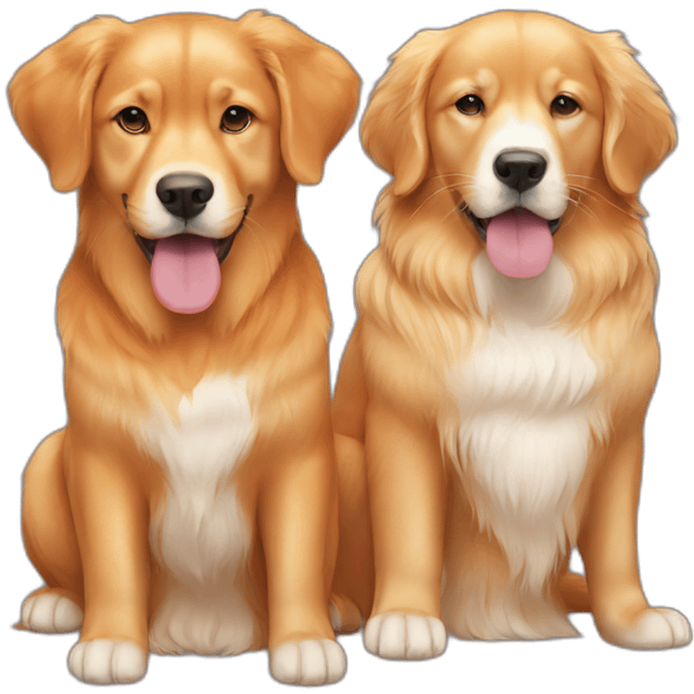 one orange cat and two golden retriever dogs emoji