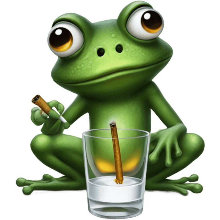 burnt out frog smoking a cigarette with empty glass emoji