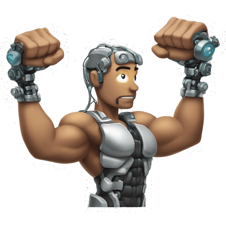 Flexing cyborg bicep and forearm with circuits and shocks emoji