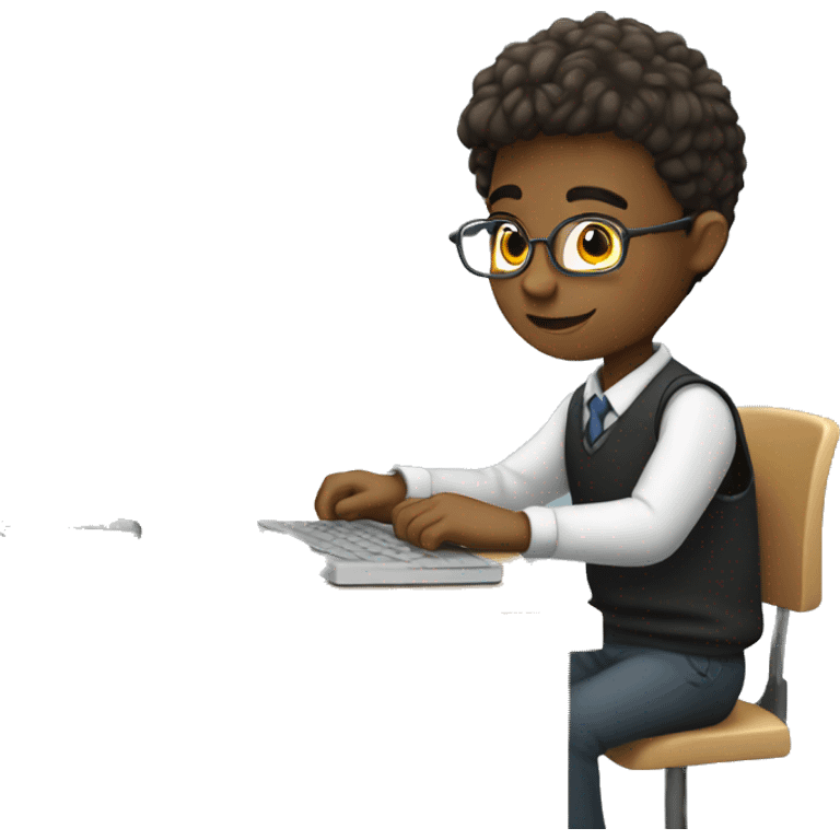 schoolboy sitting at desk, working at computer emoji