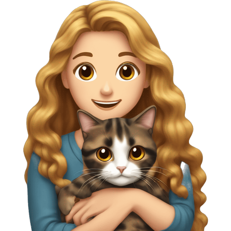 Tortoiseshell cat being held by a white girl with long wavy brown hair  emoji