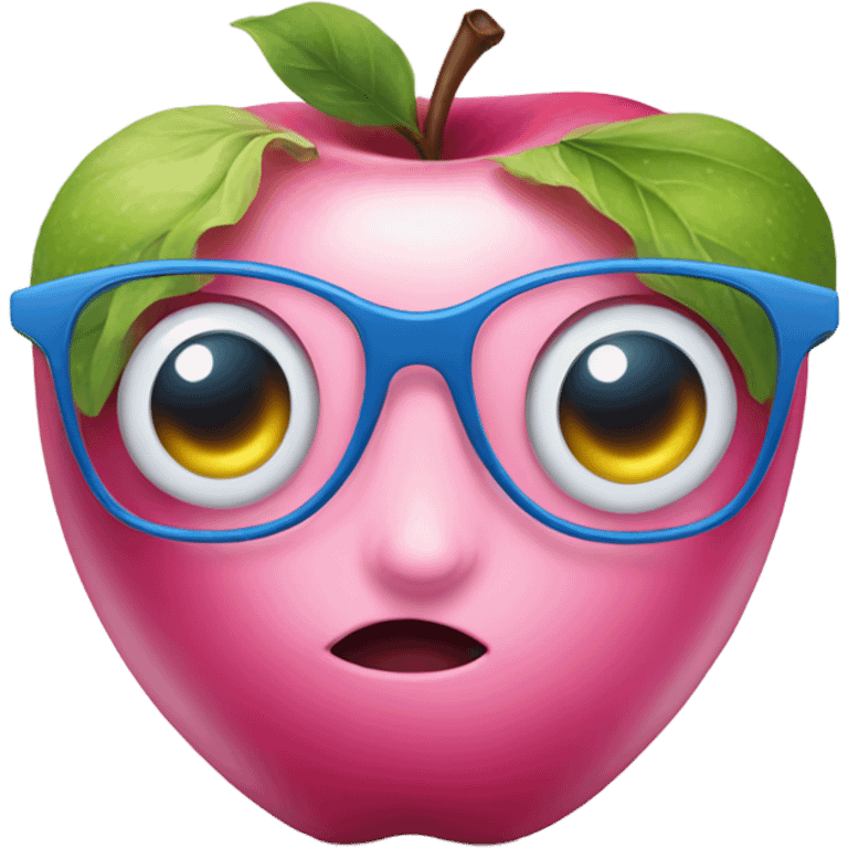 pink lady apple with blue eyes and glasses  emoji