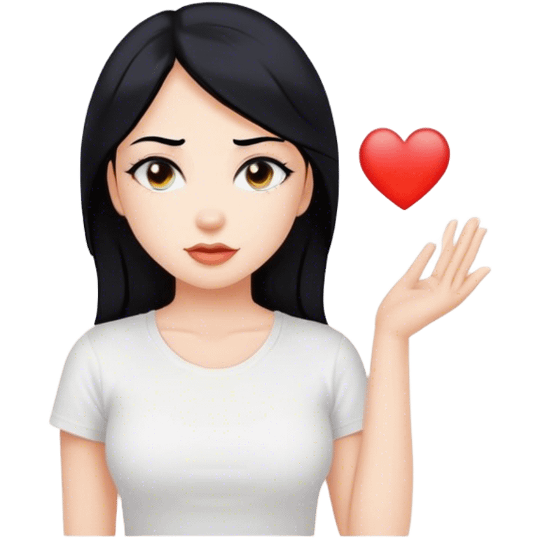 a beautiful woman names Лиза with black hair and a white t-shirt that says Скандализа emoji