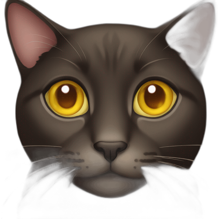 Dark brown cat, yellow eyes, heart shaped eyes emoji