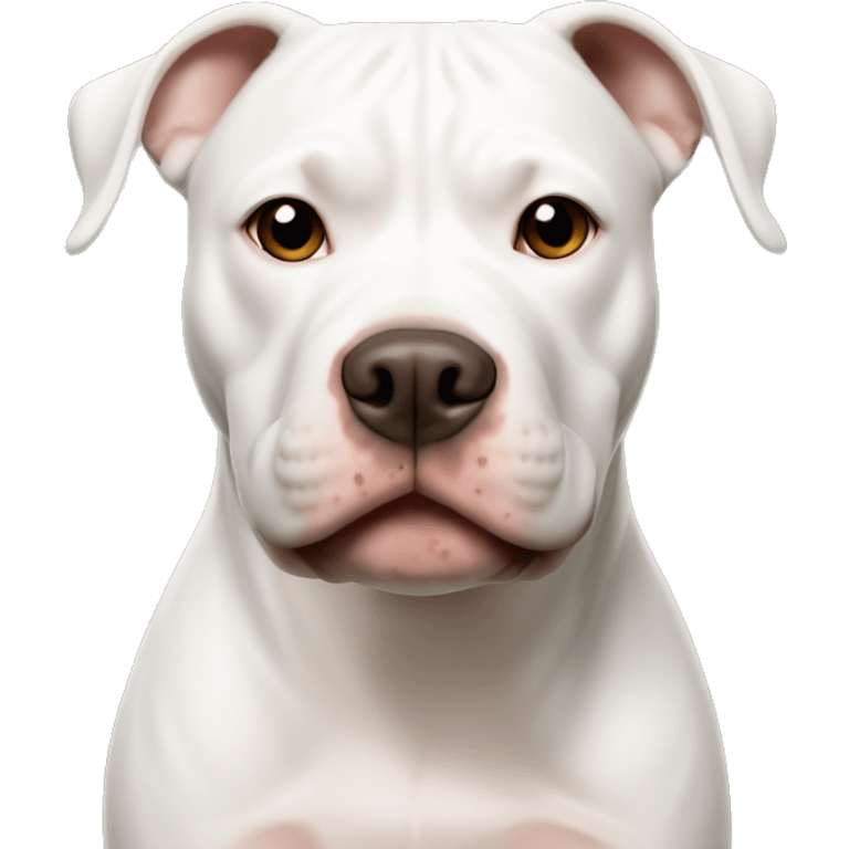 White pitbull with brown and black striped face and white line in the middle of face  emoji