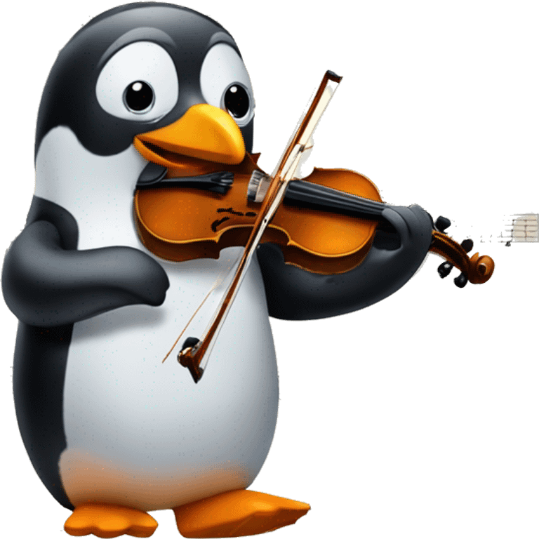 Penguin with violin and notes emoji