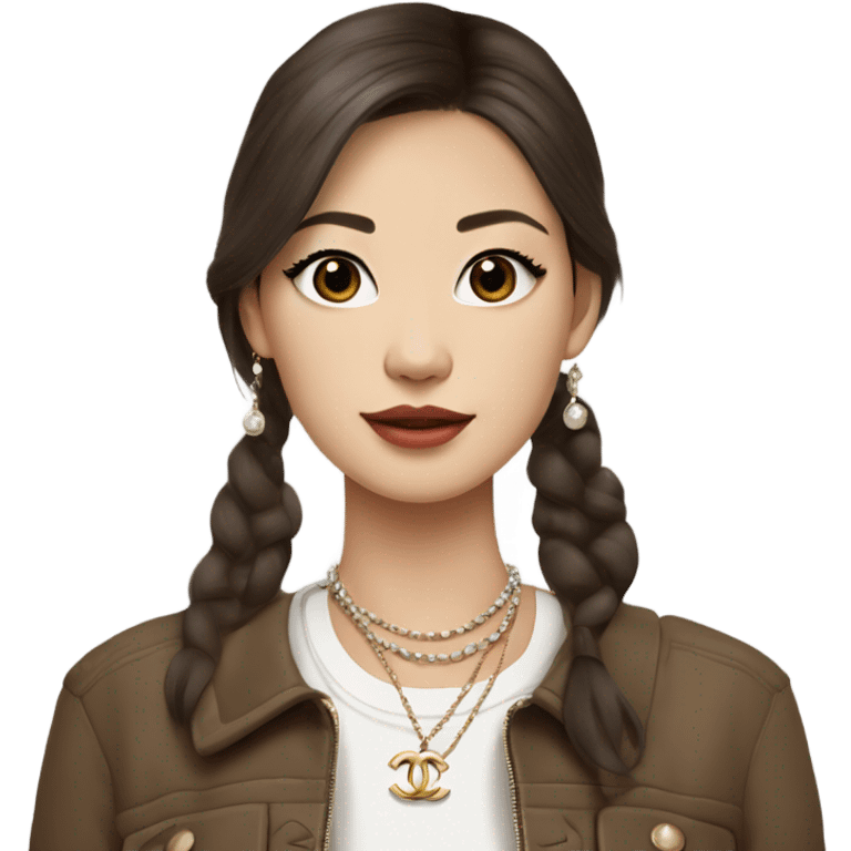 Realistic brown hair blue eyes Chanel Asian Girl with Birkin bag and Chanel necklace emoji