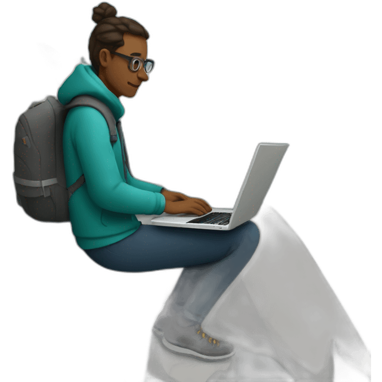 Programmer using laptop on mountain emoji