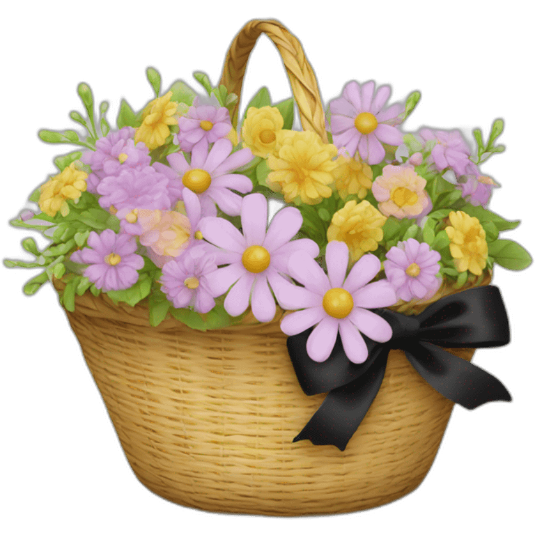 basket of artificial flowers with black ribbon emoji