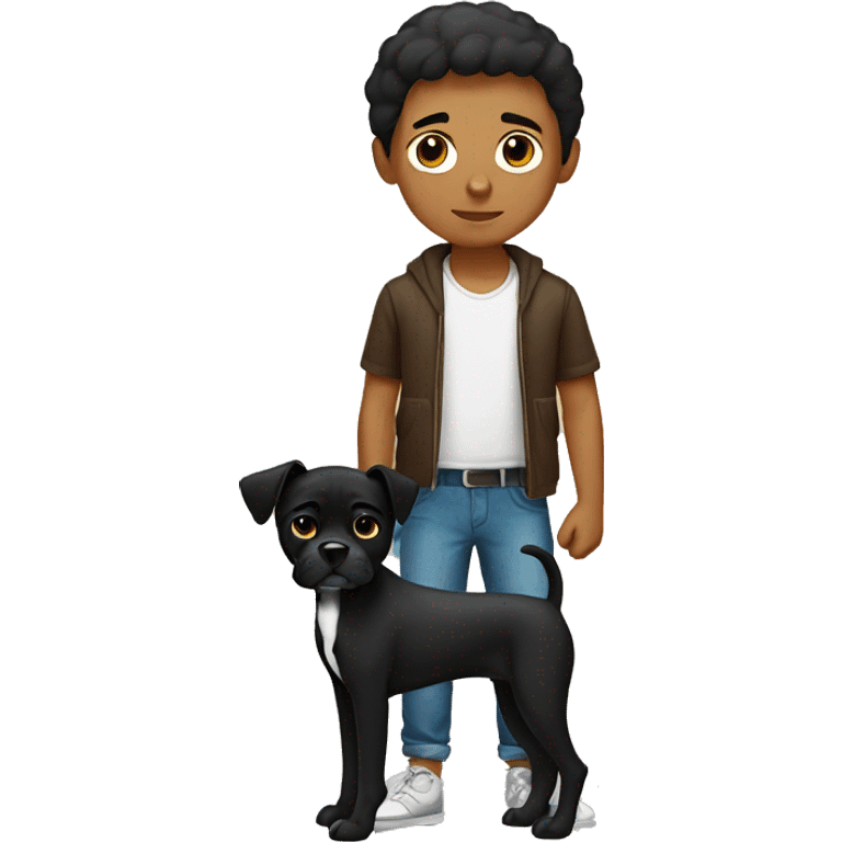 Mexican boy with black boxer dog  emoji