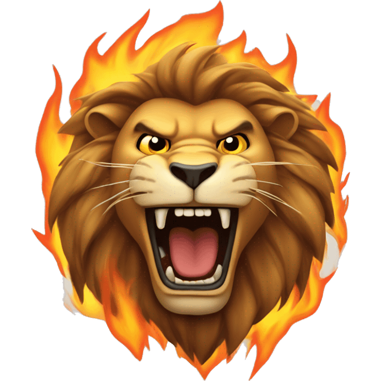 The face of an angry lion, fire burning all around.  emoji