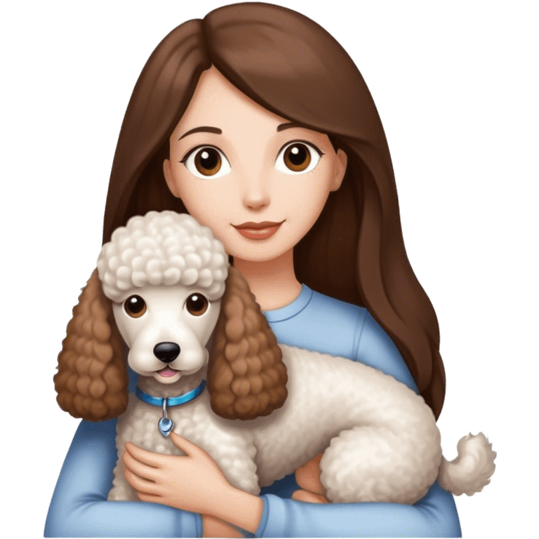 Long straight brown hair brown eyes beautiful women and white standard poodle you're holding emoji