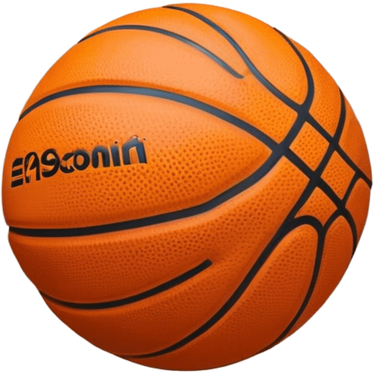 Cinematic Realistic image of a basketball captured in dynamic motion, with detailed surface textures and a slight motion blur, set against a vibrant urban backdrop with energetic lighting emoji