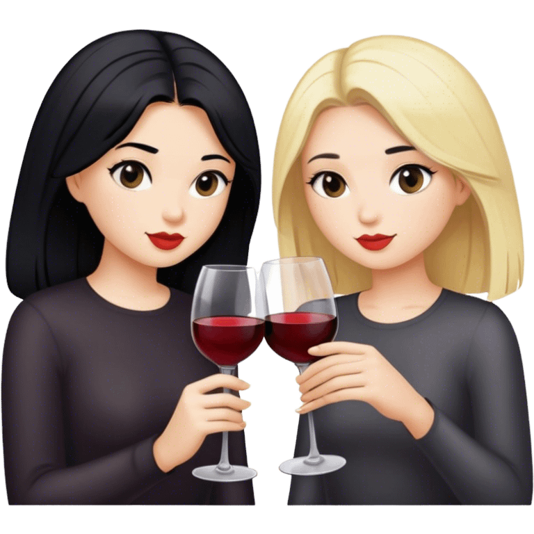 1 blond girl and 1 girl with black hair drinking wine emoji