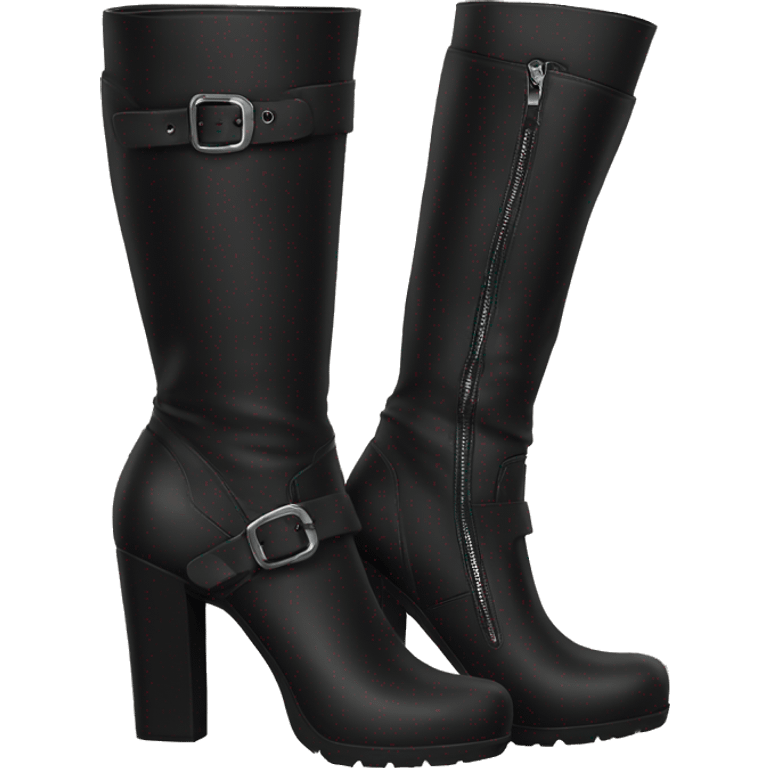 black knee-high heeled boots with buckle  emoji