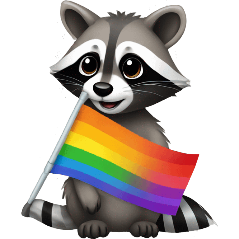 Raccoon with a rainbow flag emoji