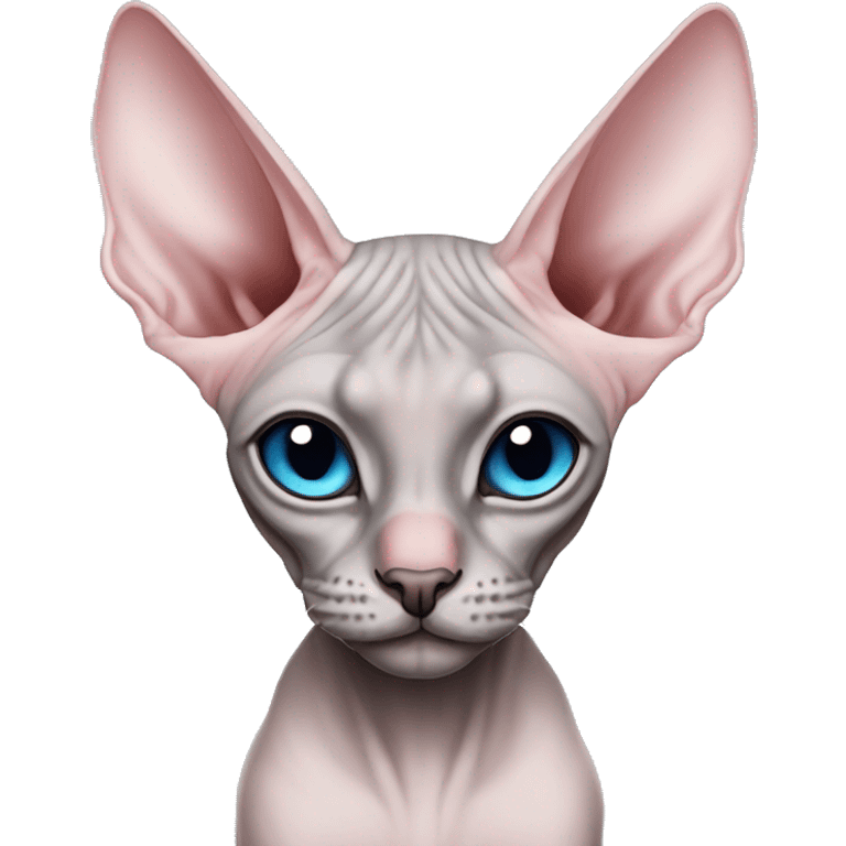 Pink grey canadian sphynx cat with blue eyes and black nose and elf ears  emoji