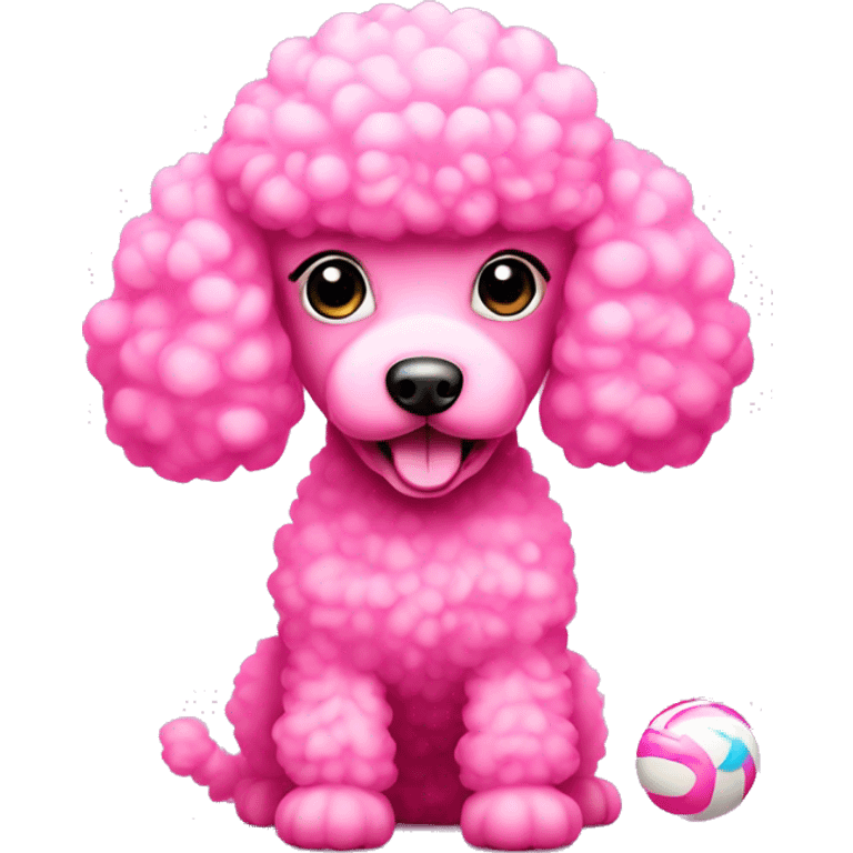 Pink poodle with bubblegum  emoji