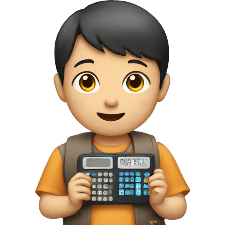 Asian child holding calculator emoji